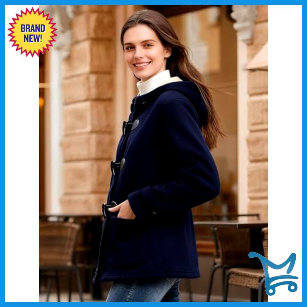 Sherpa Lined Fleece Hoodie Jacket Warm Winter Toggle Duffle Coat Oversized Chic - Picture 3 of 7